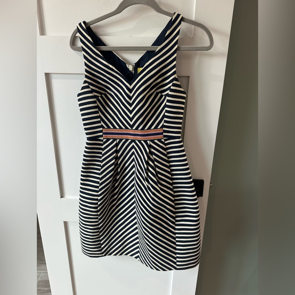 Anthropologie Maeve Women's A Line Dress Size 0 Navy Striped Sleeveless V Neck